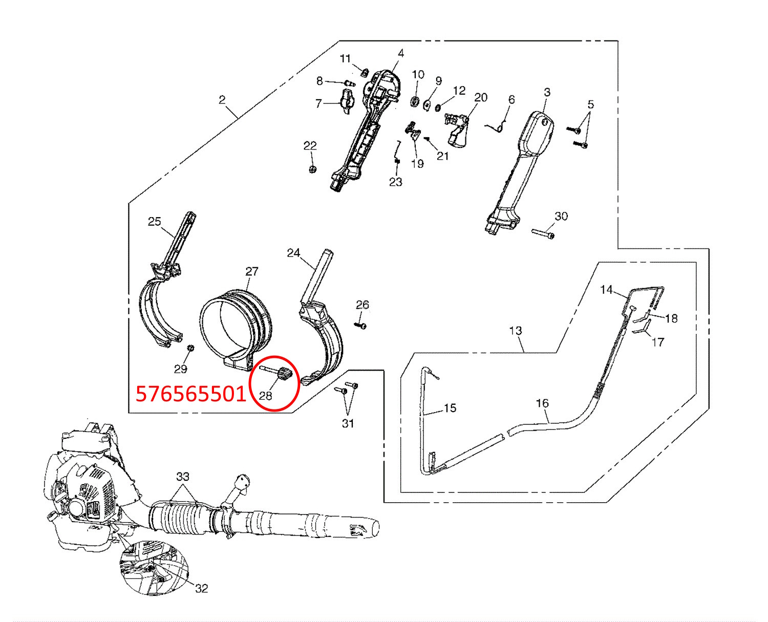 Husqvarna Knob Part # 576565501 for Red Max Blowers